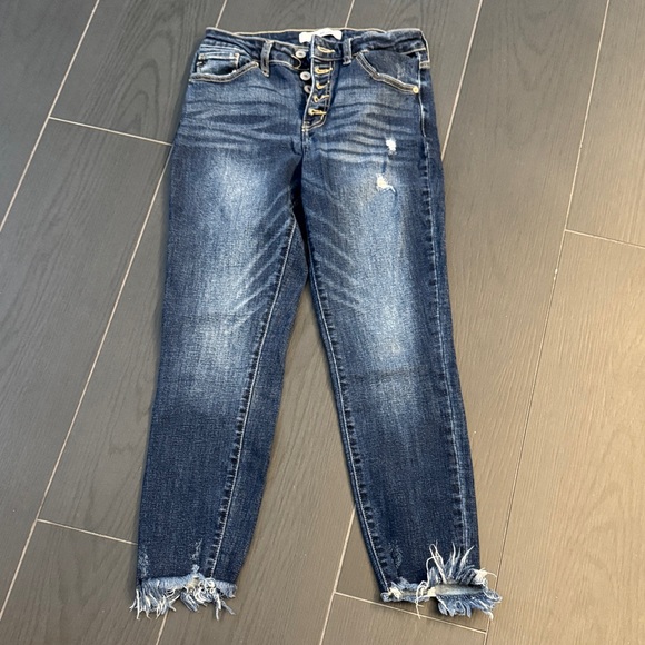 KanCan Denim - KanCan Dark Blue Button-Front Distressed Ankle Jeans